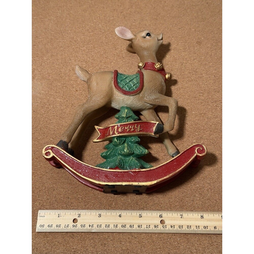 Hand Painted Resin Christmas Reindeer Figurine Multicolor 7.5" x 5"